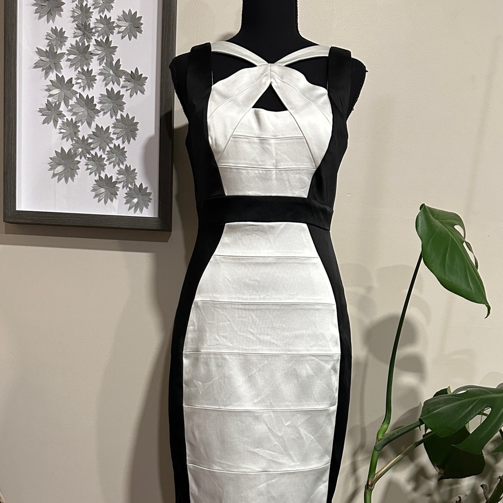 *JAX* Black x White Contrast Panel Bodycon Cocktail Mini Dress Size 6